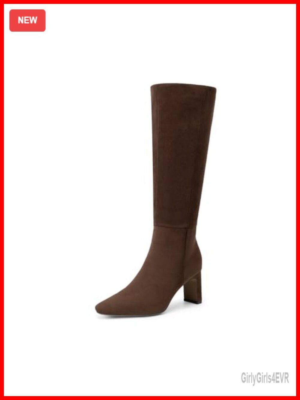 Chunky Block Heel Knee High Faux Leather Boots Square Toe Side Zip